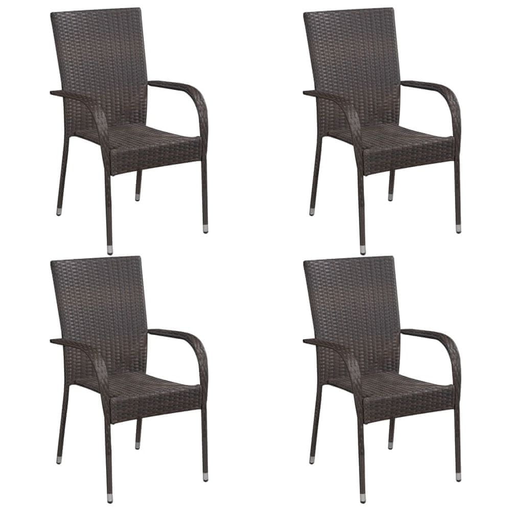 Vidaxl Stohovateľné vonkajšie stoličky 4 ks polyratan hnedé